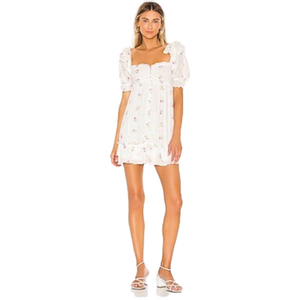 Revolve Majorelle Small Junia Mini Dress Embroidered in White Multi Floral NWOT